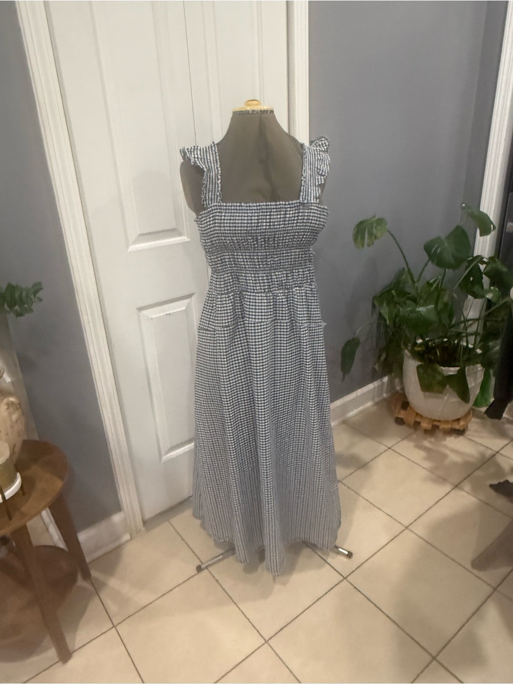 Old Navy Blue and White Gingham Maxi Dress with Ruffle Straps